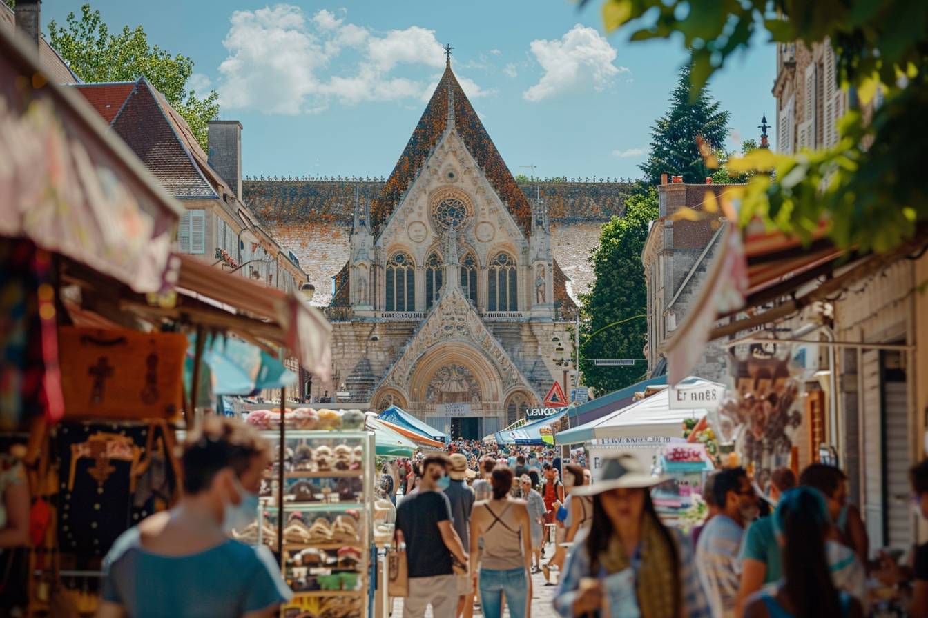 Vue panoramique de Reims mettant en avant sa riche vie culturelle, avec des points d'intérêt culturels emblématiques.